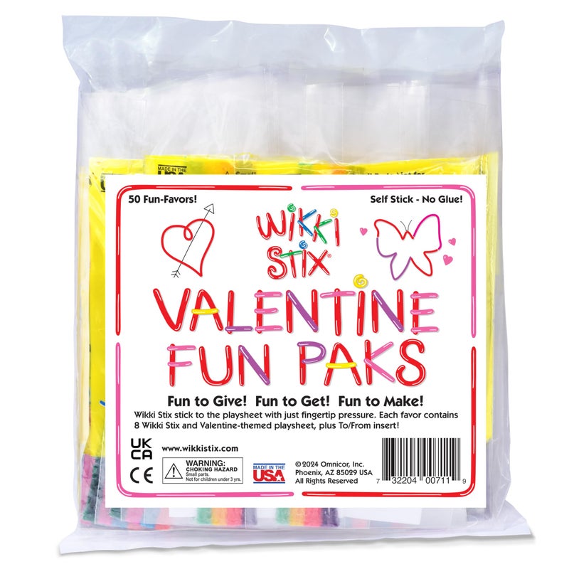 WikkiStix Wikki Stix Valentine's Fun Favors 50 Pak. Valentine's Gifts for Kids and Kids Classroom Gift Bags. 50 Individually Packaged Paks, each with 8 Wikki Stix and Connect-the-Dot Craft. Made in USA - Image 1